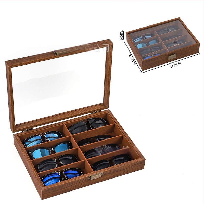 Didmeninė medinių laikrodžių laikymo dėžutė, juodo riešuto spalvos medinių kolekcijų laikrodžių papuošalų, akinių daugiafunkcinė dėžutė