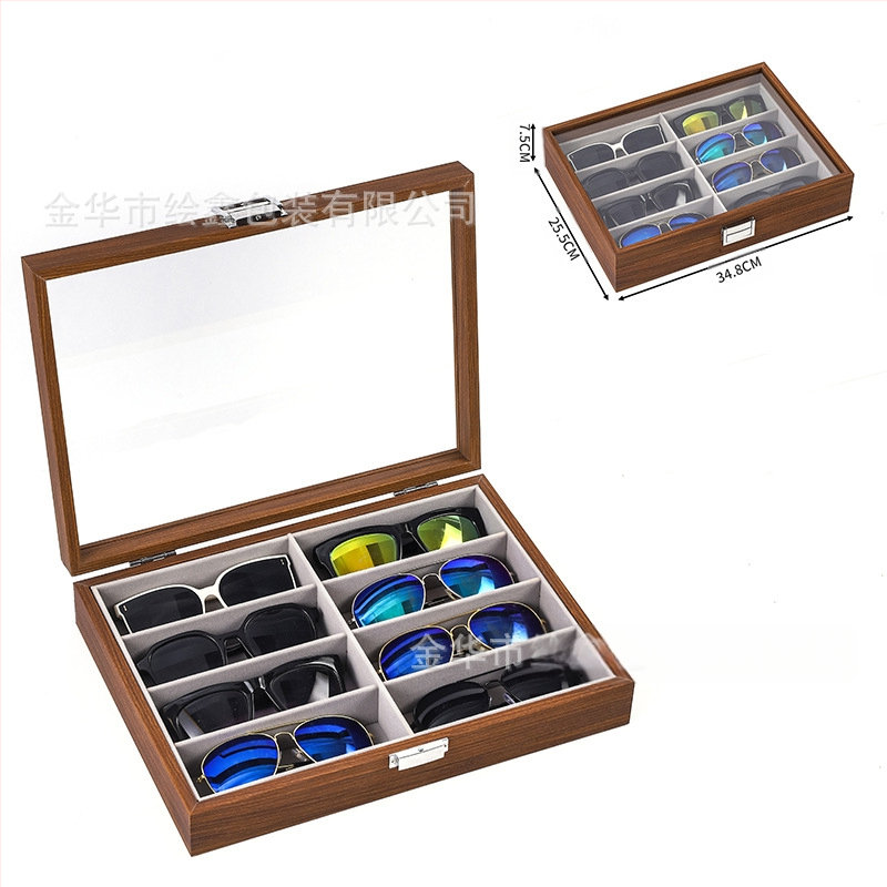 Didmeninė medinių laikrodžių laikymo dėžutė, juodo riešuto spalvos medinių kolekcijų laikrodžių papuošalų, akinių daugiafunkcinė dėžutė