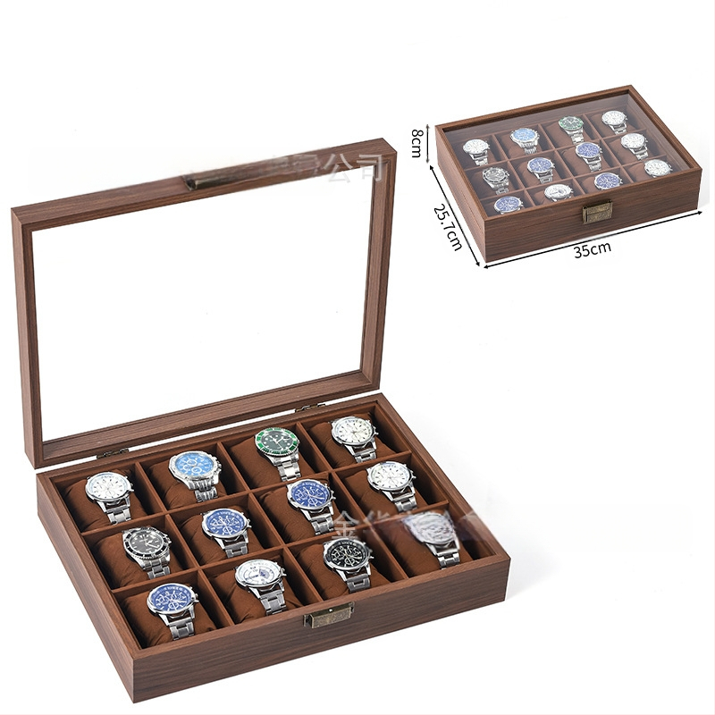 Didmeninė medinių laikrodžių laikymo dėžutė, juodo riešuto spalvos medinių kolekcijų laikrodžių papuošalų, akinių daugiafunkcinė dėžutė