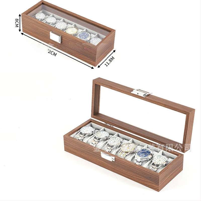 Didmeninė medinių laikrodžių laikymo dėžutė, juodo riešuto spalvos medinių kolekcijų laikrodžių papuošalų, akinių daugiafunkcinė dėžutė