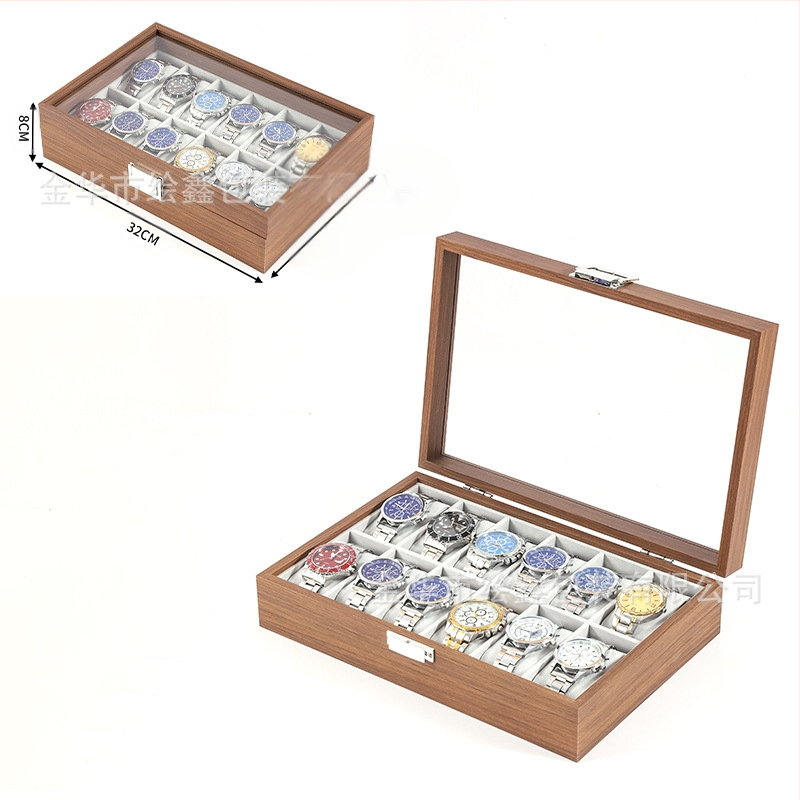 Didmeninė medinių laikrodžių laikymo dėžutė, juodo riešuto spalvos medinių kolekcijų laikrodžių papuošalų, akinių daugiafunkcinė dėžutė