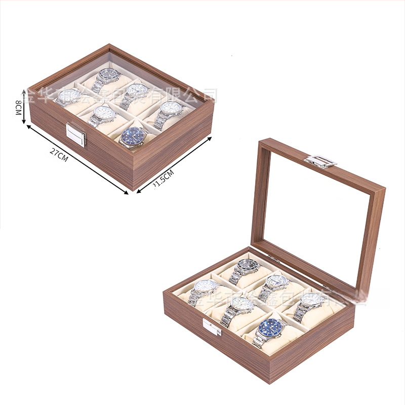 Didmeninė medinių laikrodžių laikymo dėžutė, juodo riešuto spalvos medinių kolekcijų laikrodžių papuošalų, akinių daugiafunkcinė dėžutė
