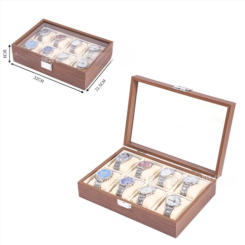 Didmeninė medinių laikrodžių laikymo dėžutė, juodo riešuto spalvos medinių kolekcijų laikrodžių papuošalų, akinių daugiafunkcinė dėžutė