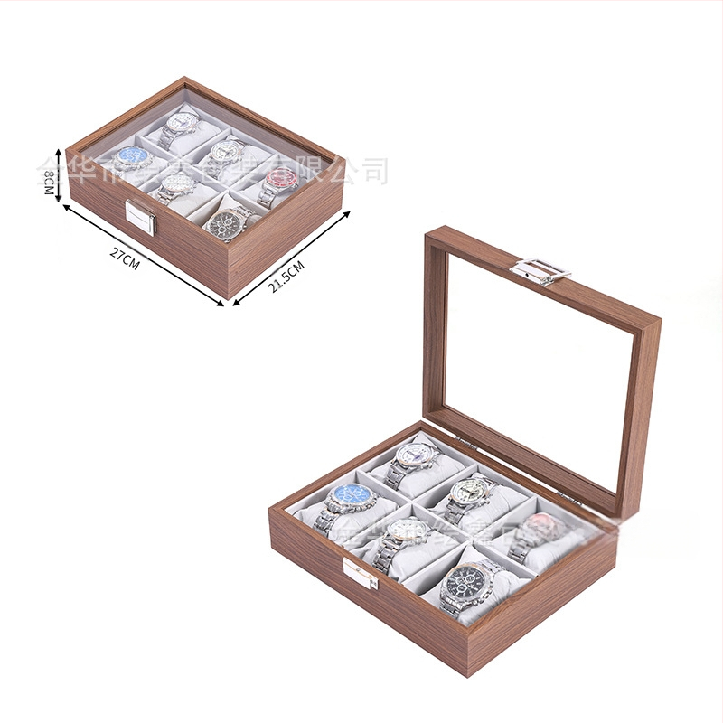 Didmeninė medinių laikrodžių laikymo dėžutė, juodo riešuto spalvos medinių kolekcijų laikrodžių papuošalų, akinių daugiafunkcinė dėžutė