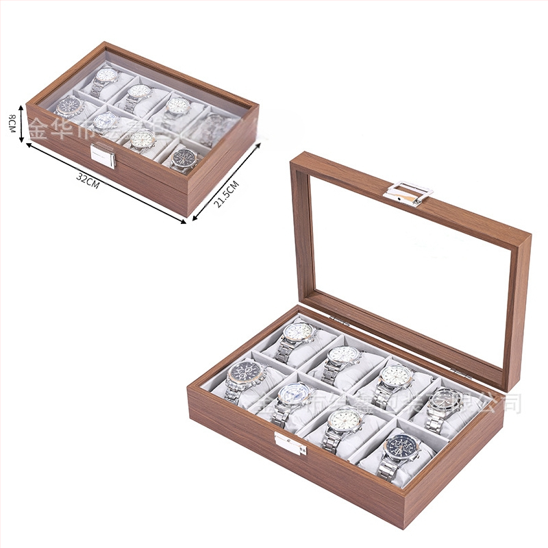 Didmeninė medinių laikrodžių laikymo dėžutė, juodo riešuto spalvos medinių kolekcijų laikrodžių papuošalų, akinių daugiafunkcinė dėžutė