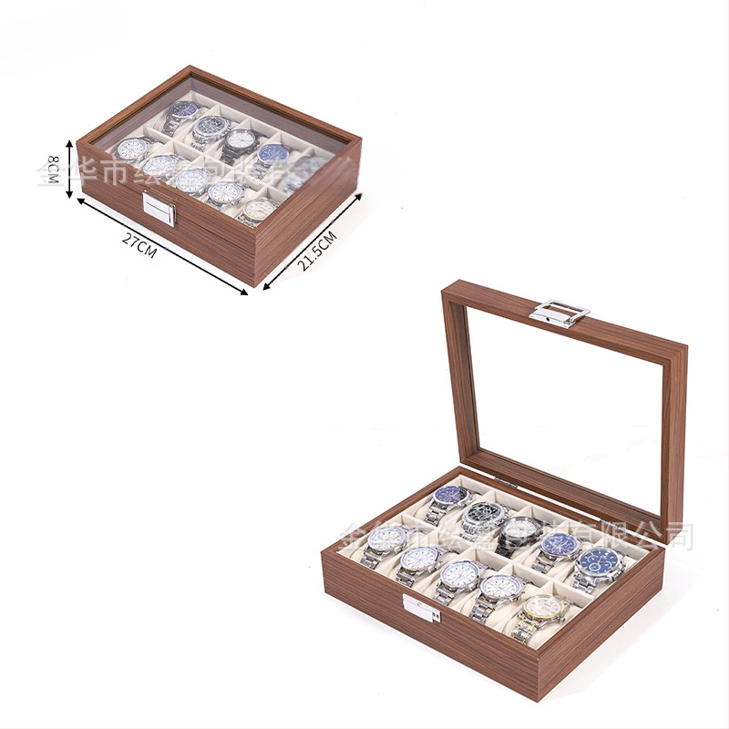 Didmeninė medinių laikrodžių laikymo dėžutė, juodo riešuto spalvos medinių kolekcijų laikrodžių papuošalų, akinių daugiafunkcinė dėžutė