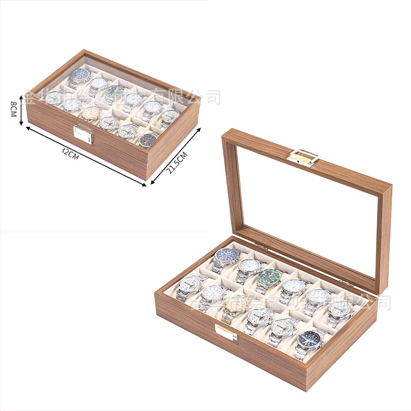 Didmeninė medinių laikrodžių laikymo dėžutė, juodo riešuto spalvos medinių kolekcijų laikrodžių papuošalų, akinių daugiafunkcinė dėžutė