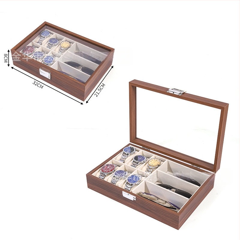 Didmeninė medinių laikrodžių laikymo dėžutė, juodo riešuto spalvos medinių kolekcijų laikrodžių papuošalų, akinių daugiafunkcinė dėžutė