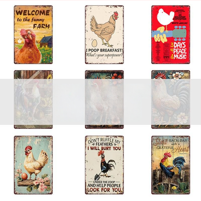 Трансграничен горещо продаван интересен знак за петел, ретро селска къща, петел, американски железен художник, домашен плакат, декорация на ресторант, живопис