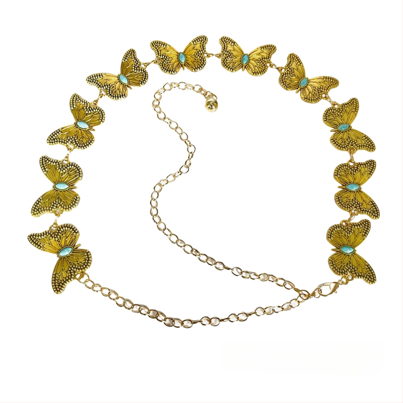 Modes retro metāla vidukļa ķēde sievietēm, augstas klases dekoratīvs aksesuārs svārkiem, daudzpusīga tauriņa vidukļa virve, etniskā stila Eiropas un Amerikas josta