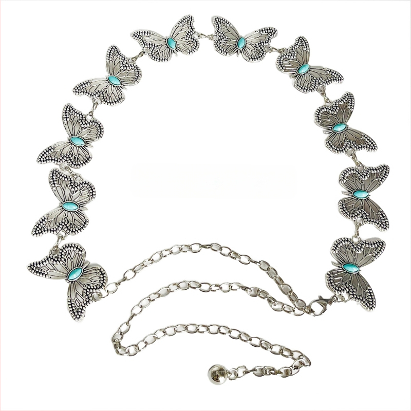 Modes retro metāla vidukļa ķēde sievietēm, augstas klases dekoratīvs aksesuārs svārkiem, daudzpusīga tauriņa vidukļa virve, etniskā stila Eiropas un Amerikas josta