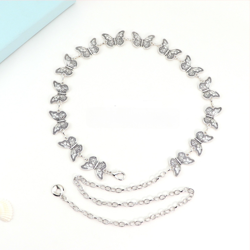 Modes retro metāla vidukļa ķēde sievietēm, augstas klases dekoratīvs aksesuārs svārkiem, daudzpusīga tauriņa vidukļa virve, etniskā stila Eiropas un Amerikas josta