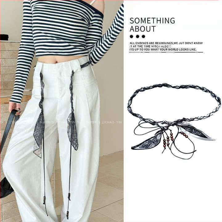 Bohēmiska viduslaiku etniskā stila brūna josta sieviešu svārkiem ar pītu vidukļa ķēdi Y2K metāla vidukļa aksesuāri