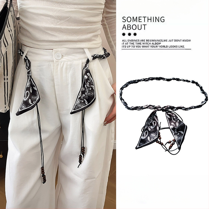 Bohēmiska viduslaiku etniskā stila brūna josta sieviešu svārkiem ar pītu vidukļa ķēdi Y2K metāla vidukļa aksesuāri