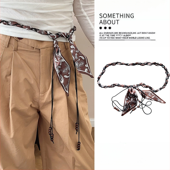 Bohēmiska viduslaiku etniskā stila brūna josta sieviešu svārkiem ar pītu vidukļa ķēdi Y2K metāla vidukļa aksesuāri
