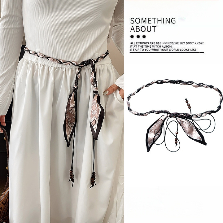 Bohēmiska viduslaiku etniskā stila brūna josta sieviešu svārkiem ar pītu vidukļa ķēdi Y2K metāla vidukļa aksesuāri