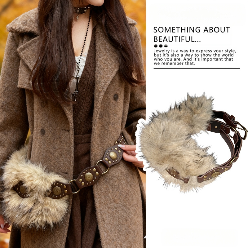 Bohēmiska viduslaiku etniskā stila brūna josta sieviešu svārkiem ar pītu vidukļa ķēdi Y2K metāla vidukļa aksesuāri