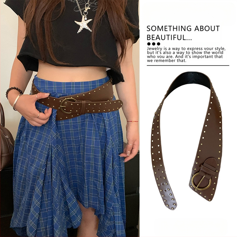 Bohēmiska viduslaiku etniskā stila brūna josta sieviešu svārkiem ar pītu vidukļa ķēdi Y2K metāla vidukļa aksesuāri