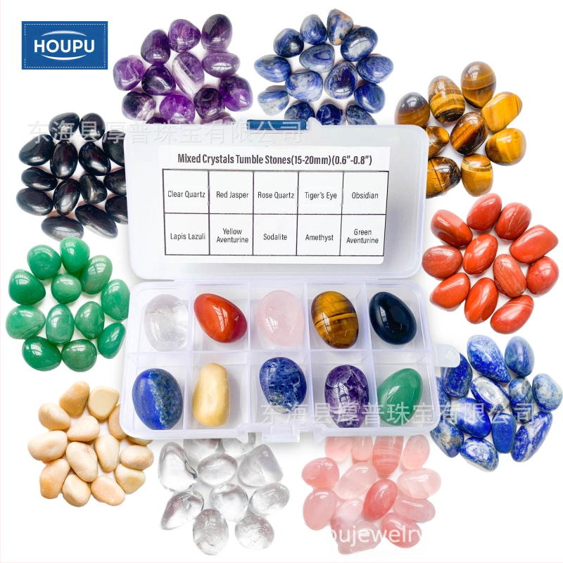 Natūralaus krištolo riedančio akmens dovanų dėžutės rinkinys, natūralus krištolas, poliruotas neapdorotas akmuo, mineralinis brangakmenio pavyzdys, dovanų krištolinis ornamentas