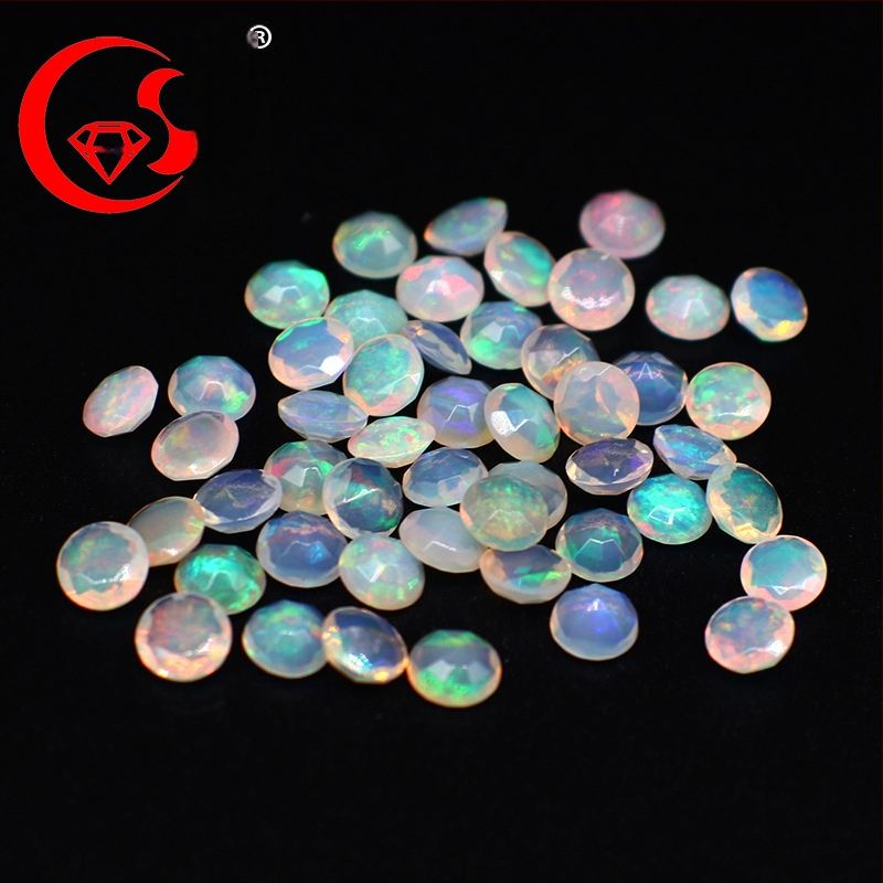 Търговия на едро с естествен австралийски опал, кръгъл, фасетиран опал/силен огнен цвят, пръстен с повърхност, насипен камък, 18K бижута, опал