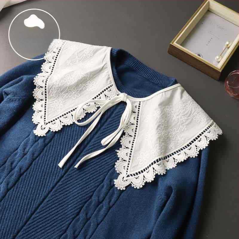 Есенно-зимна индивидуално опакована топла водоразтворима точкова яка за възрастни в чист цвят, бяла, с кристали, фалшива яка