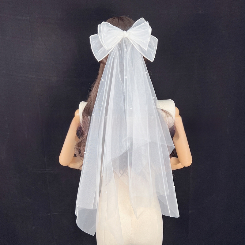 Булчински френски ретро малък воал, трансграничен, горещо продаван, супер фея, регистрация за сватбена снимка, голяма панделка, перлена шапка