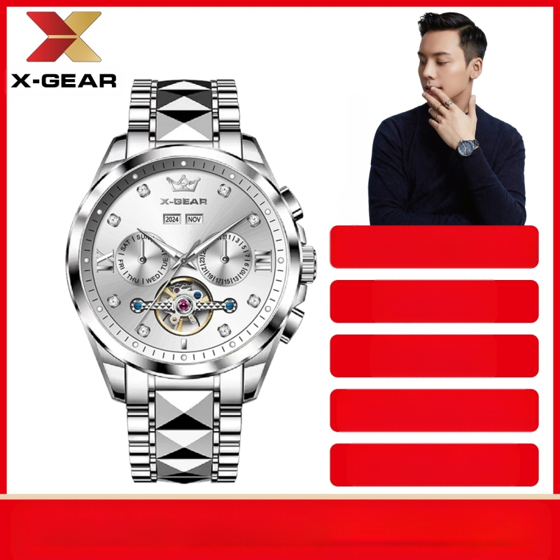 X-Gear Neptune Star Perpetual Calendar Tourbillon pulkstenis, pilnībā automātisks, mehānisks skeleta vīriešu pulkstenis, mehānisks Tourbillon