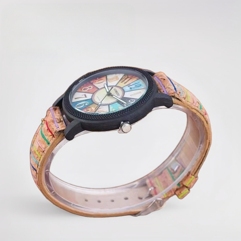 Ženski sat s gramofonom od drvenih zrna, retro prugasti kožni sat s korejskim uzorkom, studentski sat s remenom od drveta