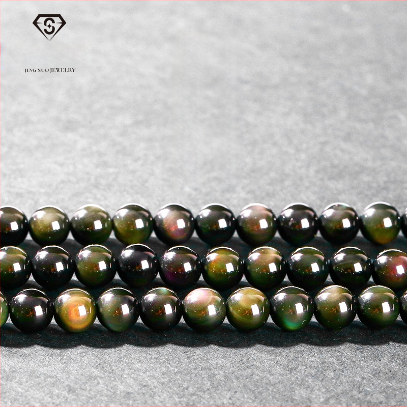 Jingso nakit 7A Prirodne dvoslojne opsidijanske perle s perlama, polugotovi nakit, veleprodaja perli