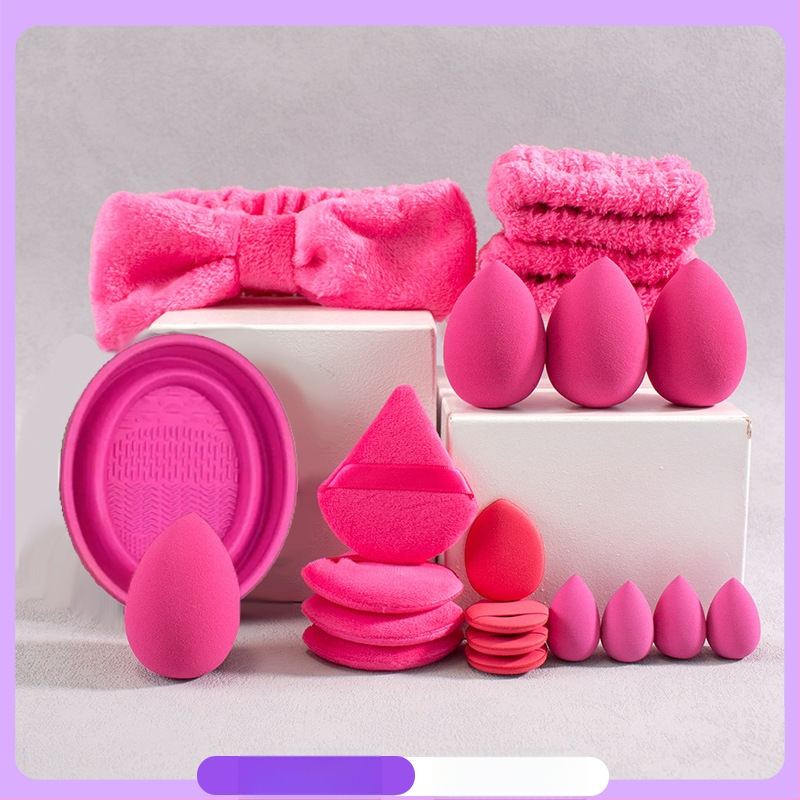 Tarpvalstybinis populiarus makiažo kempinių rinkinys su valymo dubeniu, 20 dalių rinkinys, 33 dalių rinkinys, trikampis nykščio kempinėlis, makiažo kempinė, kosmetinė kempinė