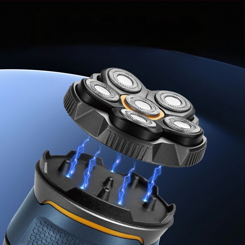 Vyriškas skutimosi galvos skustuvas visam kūnui, plovimas tarpvalstybiniu būdu, naujas šešių galvų elektrinis skutimosi galvutės įkraunamas plika galva, artefaktas