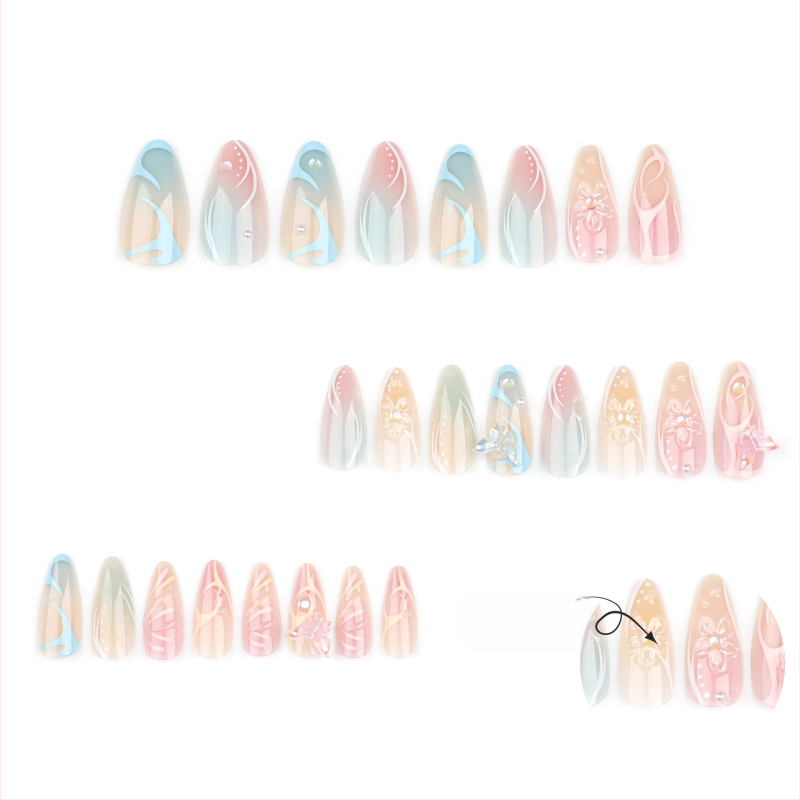 Vară proaspătă purtare Armor 3D fluture nail art scurt migdale unghii false Snob bule mărgele unghii