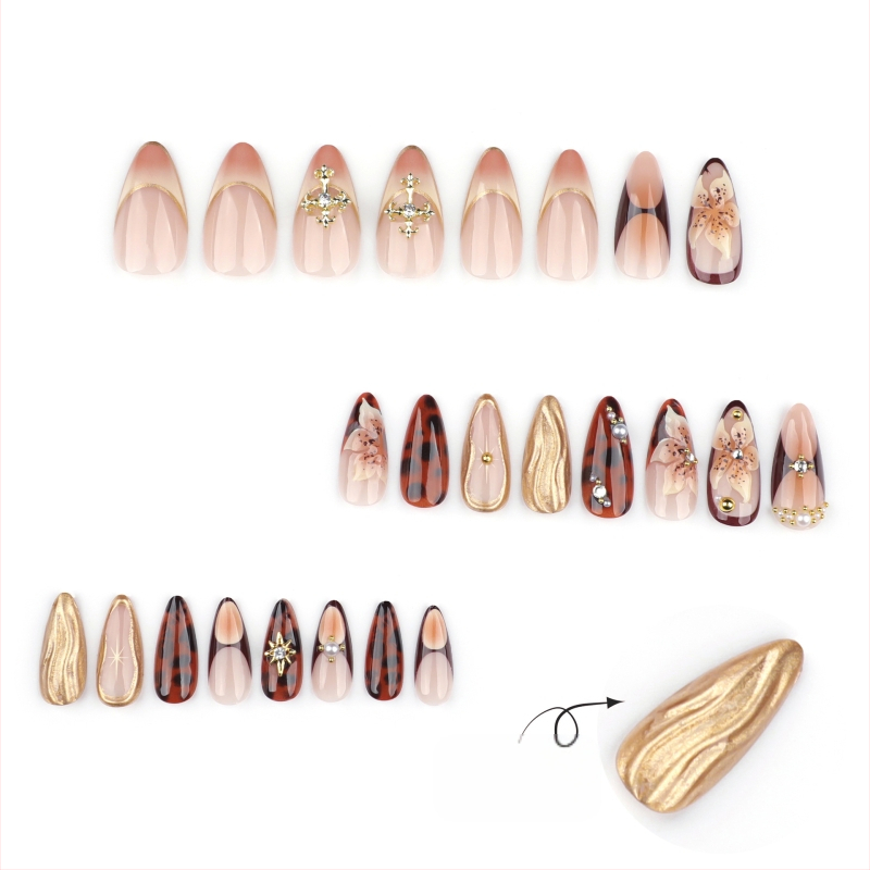 Unghii 3D cu flori, model carapace de broască țestoasă, manichiură purtabilă, încrucișată, unghii false scurte, model migdalat, en-gros