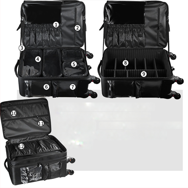 Didelės talpos profesionalus makiažo dėklas, vežimėlio dėklas ir vizažisto laikymo dėžė, daugiafunkcinė tatuiruočių ir manikiūro grožio įrankių dėžė