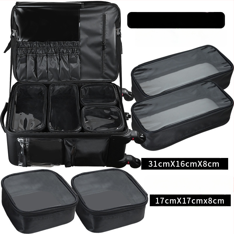 Didelės talpos profesionalus makiažo dėklas, vežimėlio dėklas ir vizažisto laikymo dėžė, daugiafunkcinė tatuiruočių ir manikiūro grožio įrankių dėžė