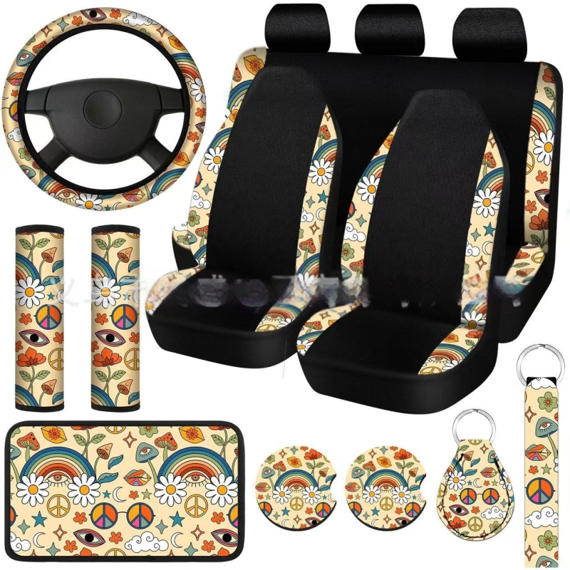 „Amazon Temu“ užsienio prekybos tarpvalstybinis automobilių spausdinimo universalus sėdynių užvalkalų vaivorykštės akių laikiklio sujungimo 15 dalių rinkinys