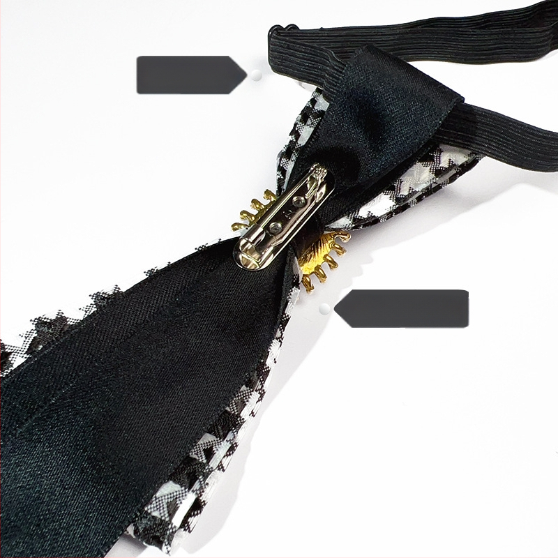 Madingi europietiški ir amerikietiški retro stiliaus juodi „Houndstooth“ stiliaus kaspino, bitės dizaino nišiniai marškiniai be mazgo moteriški kaklaraiščiai