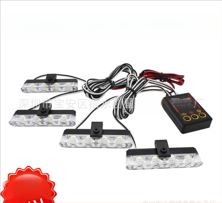 Automašīnas zibspuldzes lukturītis ar vadu tālvadības pulti 12 V, viens velk, četri 16 LED izgaismojuma vidējais tīkla apgaismojums, klipša tipa stroboskopiskais lukturis