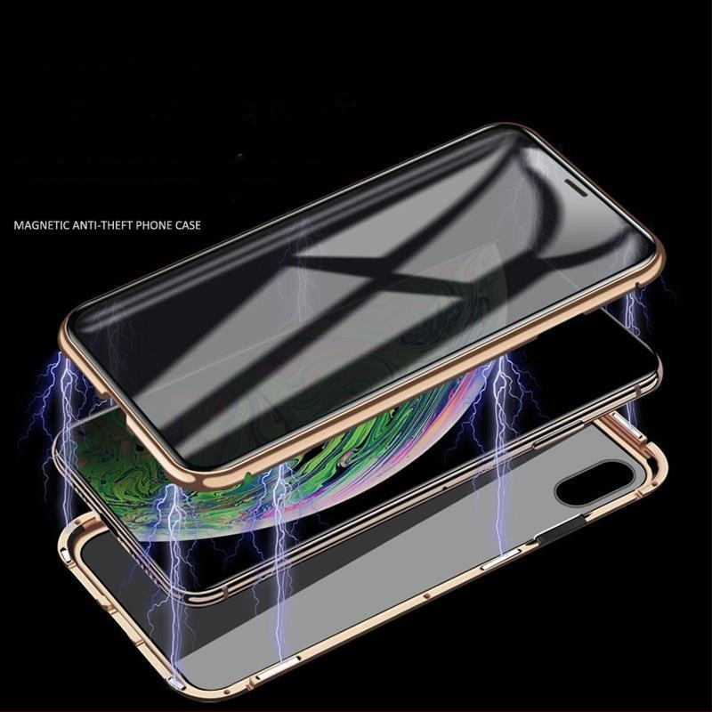 Kahepoolne piilumisvastane telefoniümbris iPhone 16 Promax klaasist magnetilise metallraamiga Apple 15 jaoks