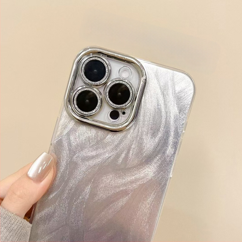 Vhodné pre Apple 15PM s krytom na objektív, fóliou na perové vlákno, pokročilé ochranné puzdro na iPhone 16 s trblietkami a galvanicky pokovovaným povrchom