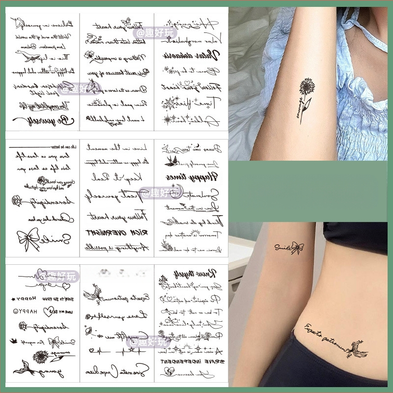 Angļu burtu tetovējuma uzlīme Sieviešu augstas klases Sense Ins maza, svaiga un forša, maza figūra, ūdensizturīga, sviedru izturīga, ilgstoša tetovējuma uzlīme