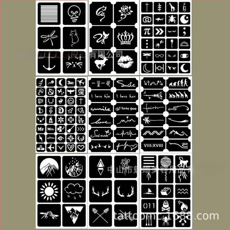 Šablóna na vystrihovanie cezhraničných tetovaní, džúsové tetovanie, henna, pomocná henna, šablóna na tetovanie pre domácich majstrov, verzia nálepky