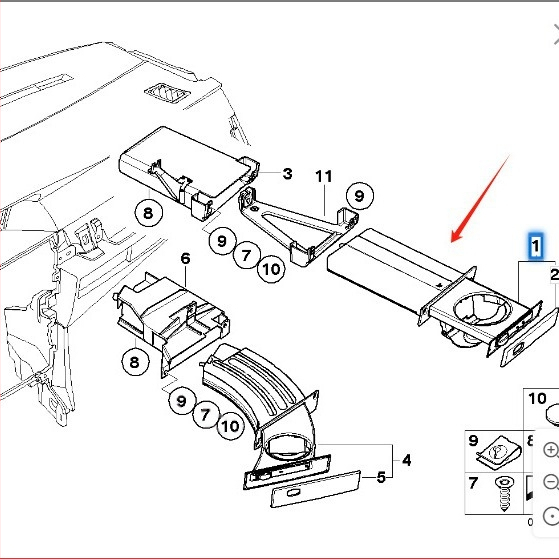 51459125626 Tinka 2004–2010 m. BMW 5 serijos E60 E 61 520 525 keleivio pusės puodelio laikikliui