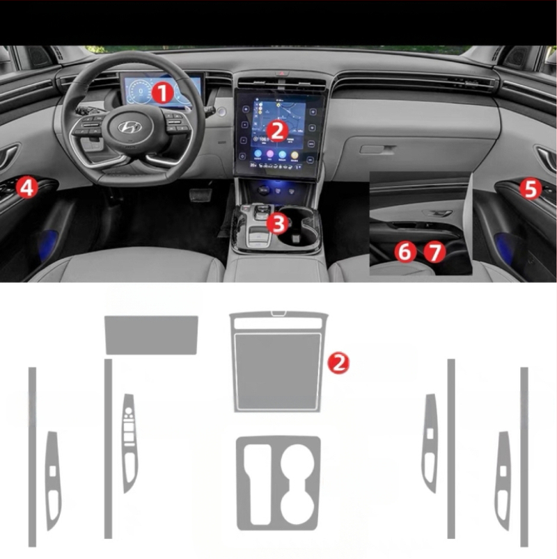 2021 m. modernus penktos kartos „Tucson l“ automobilio salono dekoravimo centrinės konsolės lipdukas interjero plėvelės modifikacija, speciali