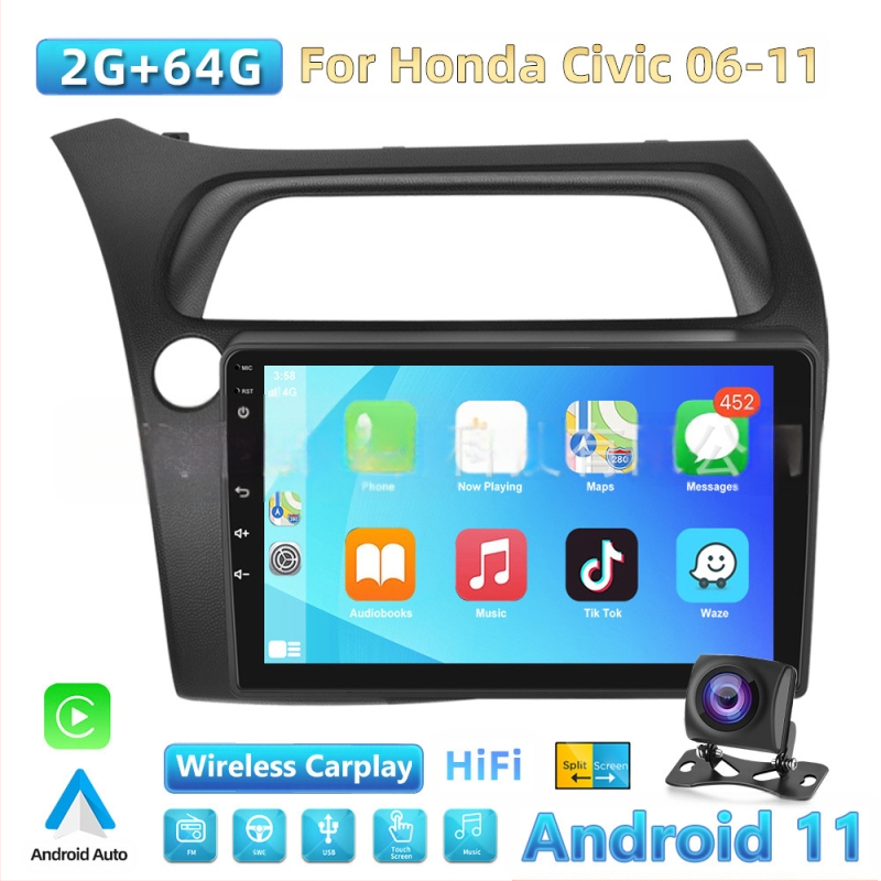 Piemērots Honda Civic 06-11 centrālās vadības liela ekrāna automašīnai ar Carplay modifikāciju, navigāciju, atpakaļgaitas attēla integrāciju