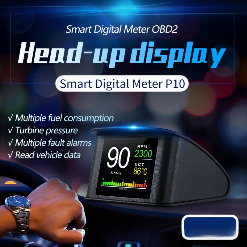 P10 automašīnas viedais HUD Head-Up displejs automašīnas augstas izšķirtspējas OBD pārnēsājamais LCD braukšanas datora displejs