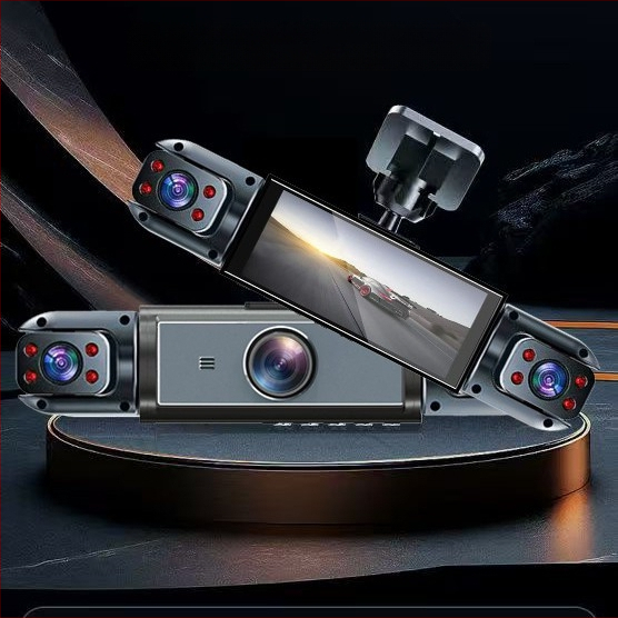 Četrvirzienu kamera ar četrām objektīviem, braukšanas uzraudzības ierakstītājs HD 1080P automašīnai 360 grādu režīmā ar atpakaļgaitas attēlu