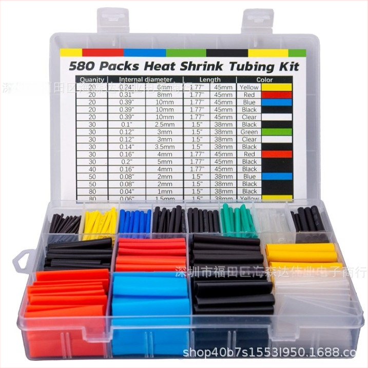 580 бр. термосвиваема изолационна втулка за тръбички, огнеупорна, електротехник, домашно окабеляване, цветна термосвиваема тръба