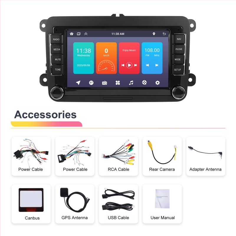 Piemērots 7 collu (1,32) Volkswagen automašīnai ar lielu ekrānu, Carplay, Android navigāciju, atpakaļgaitas attēla integrāciju