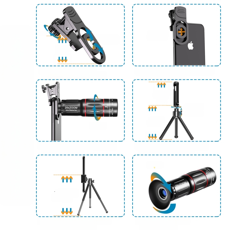 Mobiliojo telefono teleskopo galvutė Didelės raiškos teleobjektyvas Tiesioginis vaizdo įrašas Koncertas Žvejyba Plataus kampo makro didelės galios objektyvas